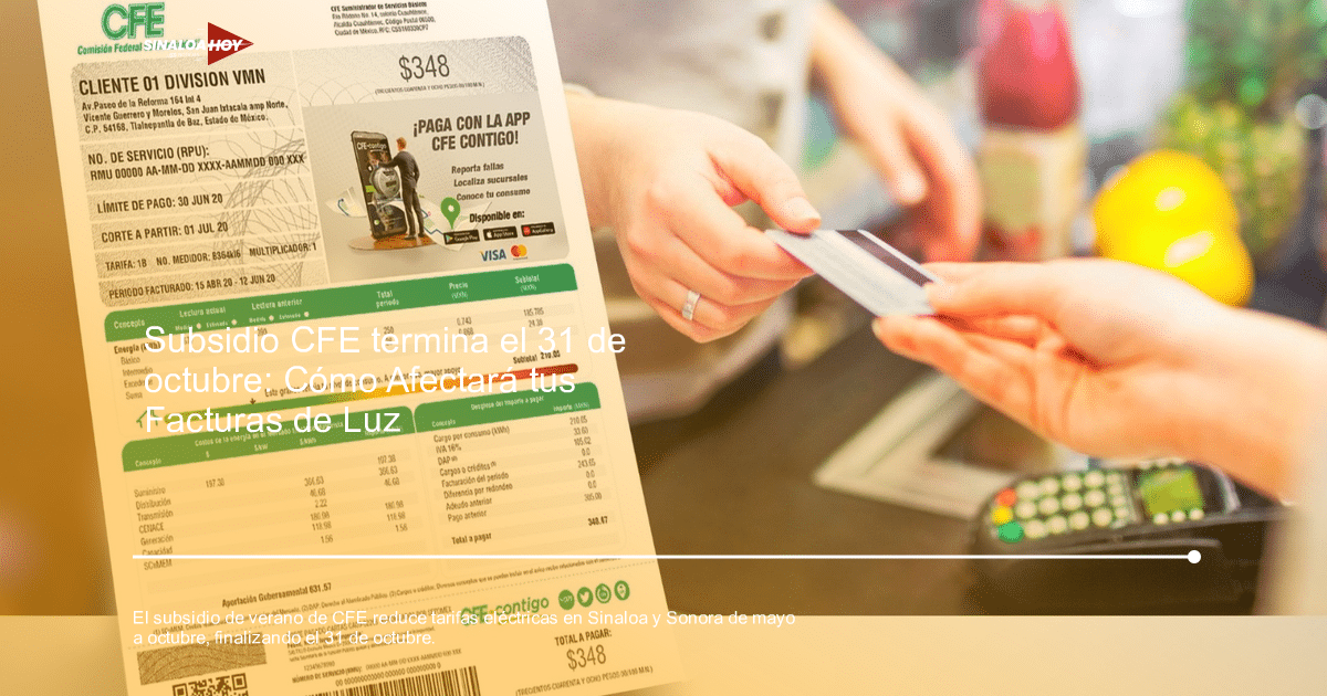 Recibo de la CFE con detalles de consumo y pago, relacionado con el subsidio de verano en México.