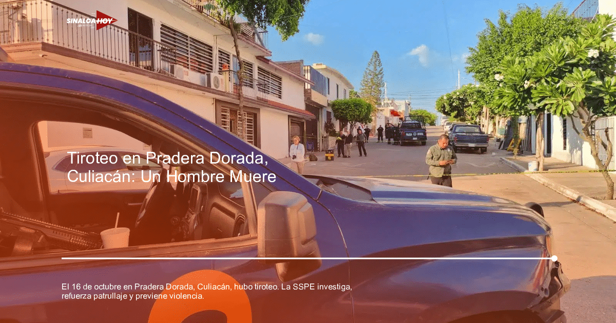 Vehículo azul en calle de Pradera Dorada, Culiacán, con personas en la distancia tras un incidente de seguridad.