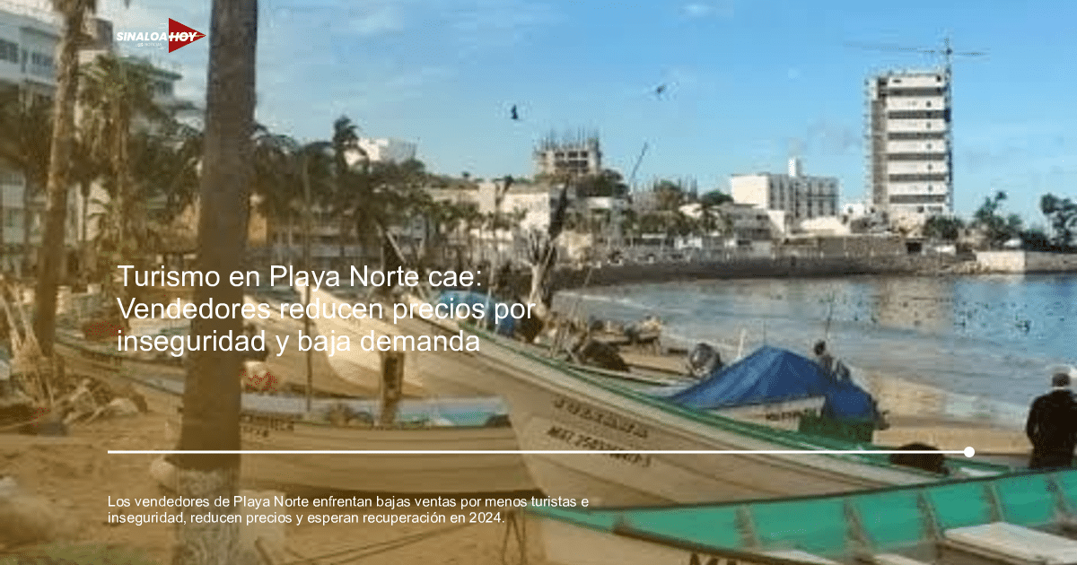 Playa Norte con embarcaciones en la arena, palmeras y edificios al fondo, personas cerca de las lanchas.