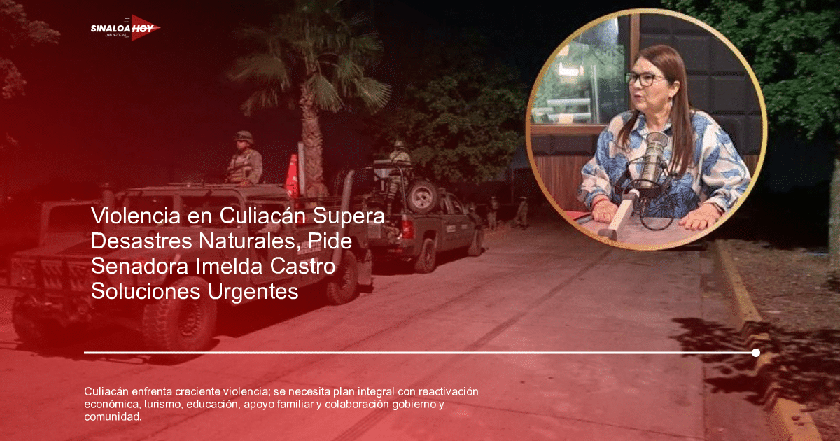 Operativo militar nocturno en Culiacán con Humvee y soldados, y recuadro de senadora hablando en radio.