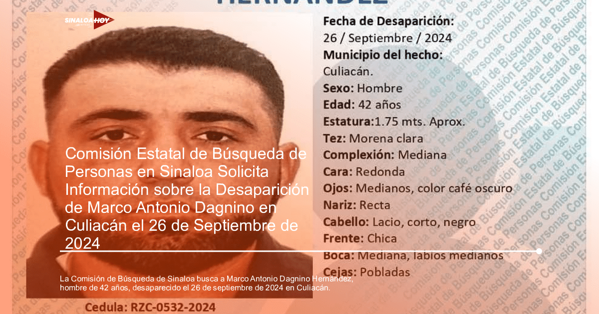 . Sinaloa, Alerta de búsqueda, Comisión Estatal de búsqueda de personas desaparecidas., desaparicion, Persona no localizada
