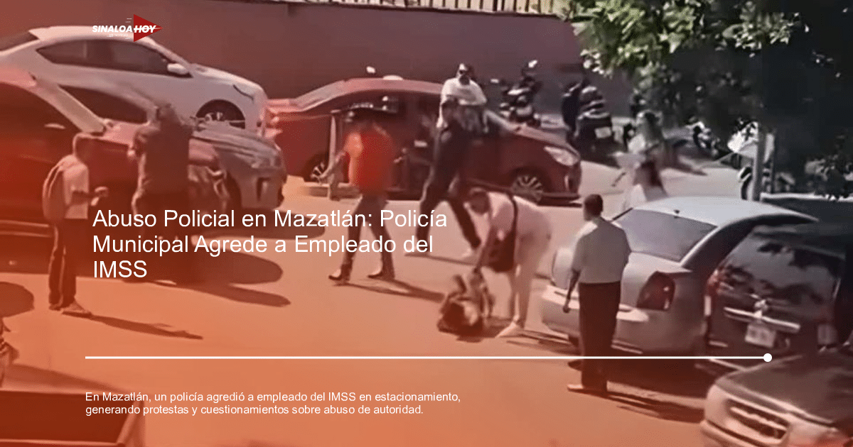 Escena de un altercado en un estacionamiento con personas y vehículos involucrados, posiblemente relacionado con un incidente de violencia policial en Mazatlán.