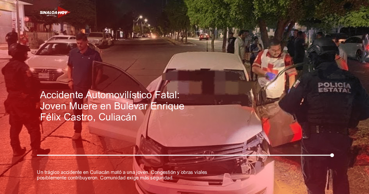 Accidente nocturno en Culiacán con automóvil blanco y presencia de autoridades y Cruz Roja.