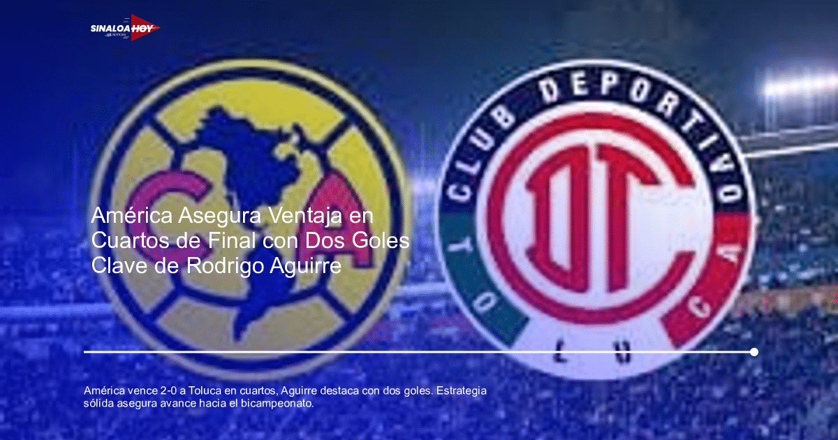 Logotipos del Club América y Toluca sobre un estadio iluminado.