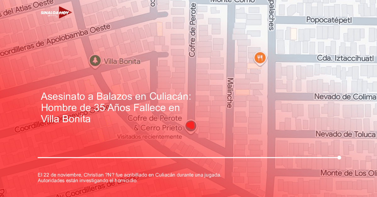Mapa de Villa Bonita en Culiacán con calles y puntos de interés.