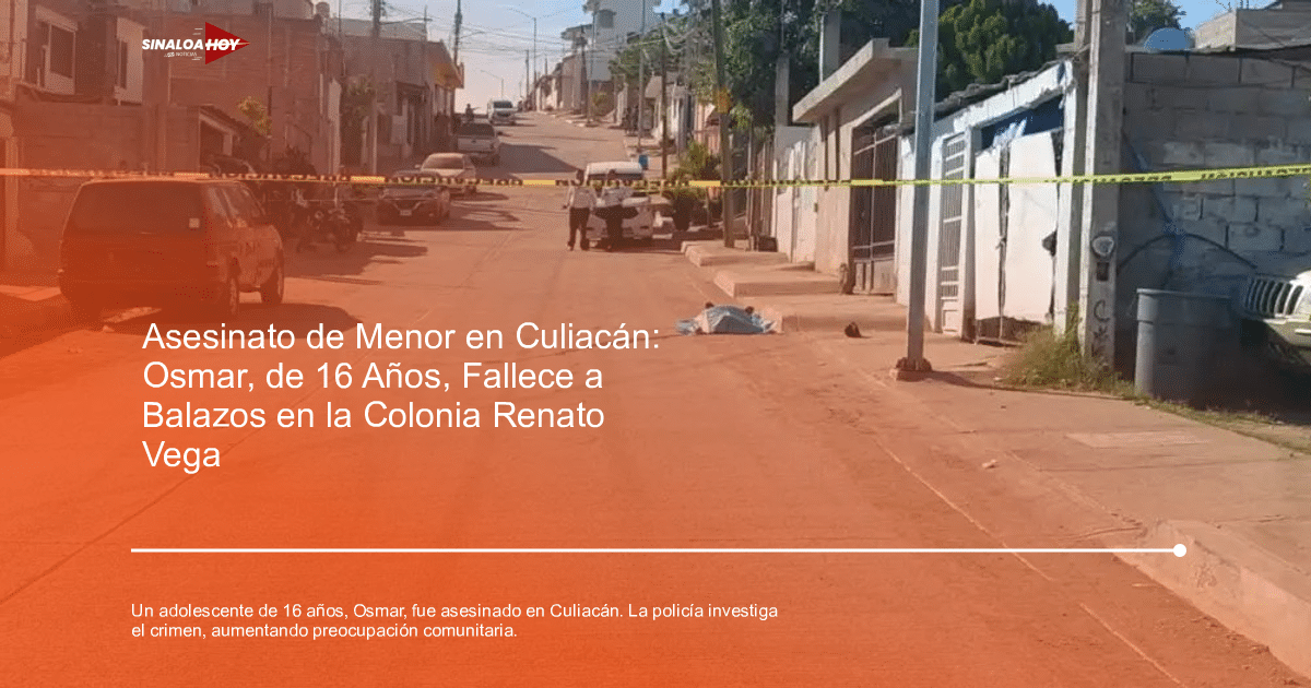 Calle acordonada en Culiacán tras asesinato de adolescente, con vehículos y cordón de seguridad visible.