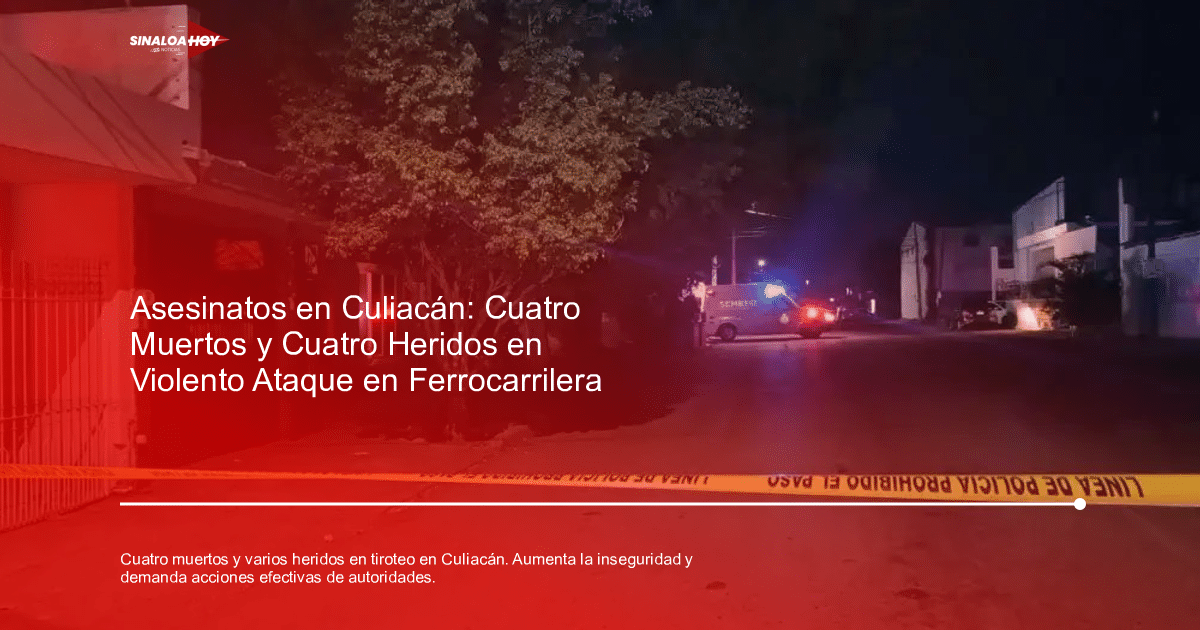 Cinta de policía amarilla en escena nocturna de emergencia en Culiacán, con ambulancia y luces intermitentes.