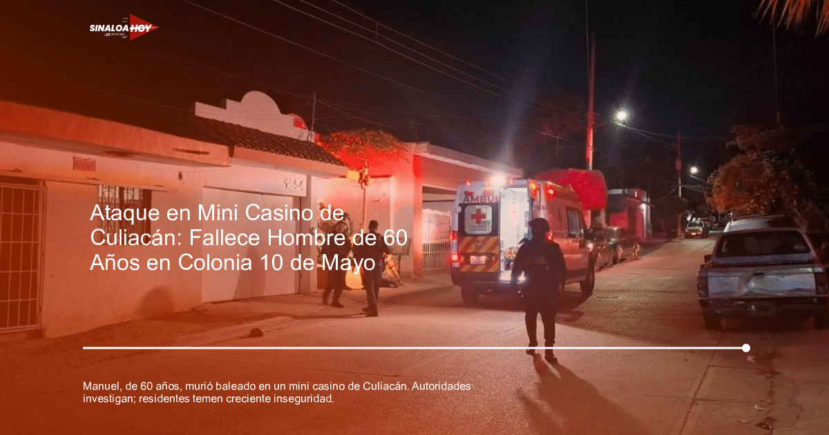 Calle nocturna con ambulancia y policías en Culiacán tras incidente violento.