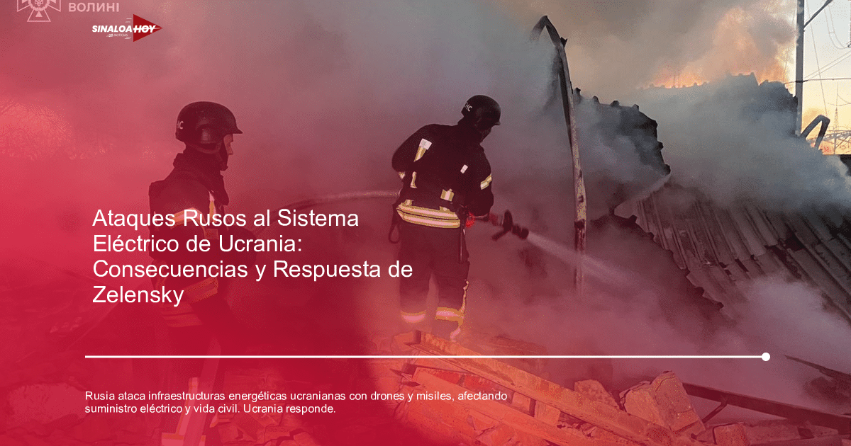 Bomberos ucranianos combatiendo un incendio en una infraestructura energética afectada por ataques rusos.