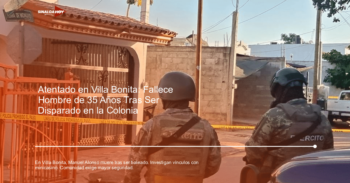 Dos soldados de espaldas frente a una casa acordonada con cinta de policía en Villa Bonita.