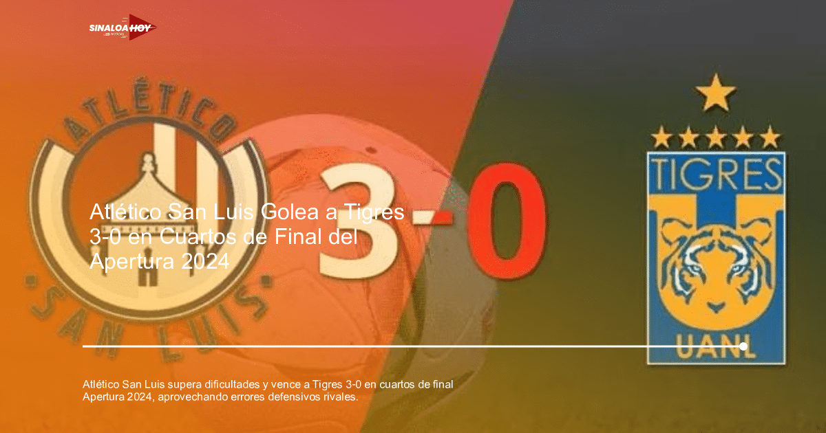 Resultado del partido Atlético San Luis 3-0 Tigres UANL en cuartos de final del Apertura 2024