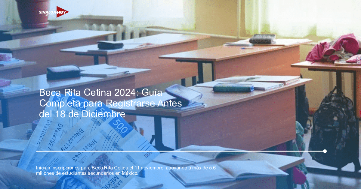 Aula escolar con billetes de 500 pesos y materiales de estudio en escritorios.