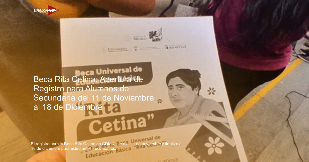 Folleto de la Beca Rita Cetina con dibujo de mujer y logo de la Secretaría de Educación de México.