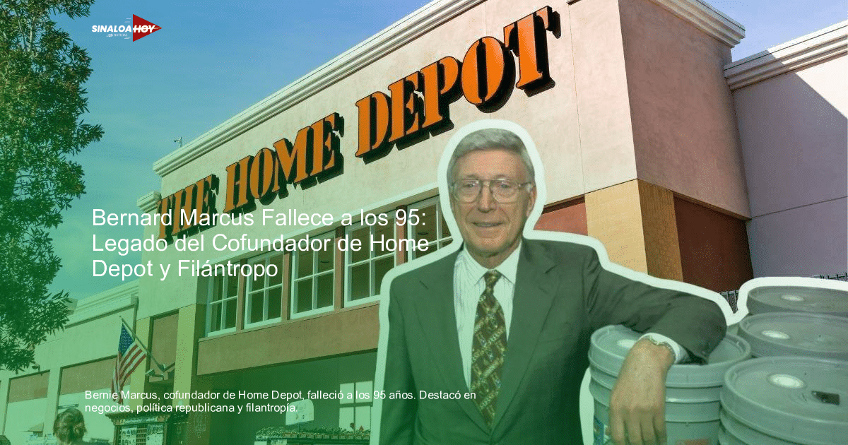 Tienda de The Home Depot con hombre en traje, homenaje a Bernard Marcus