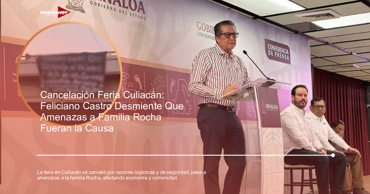 Conferencista en evento de prensa sobre la cancelación de la feria en Culiacán