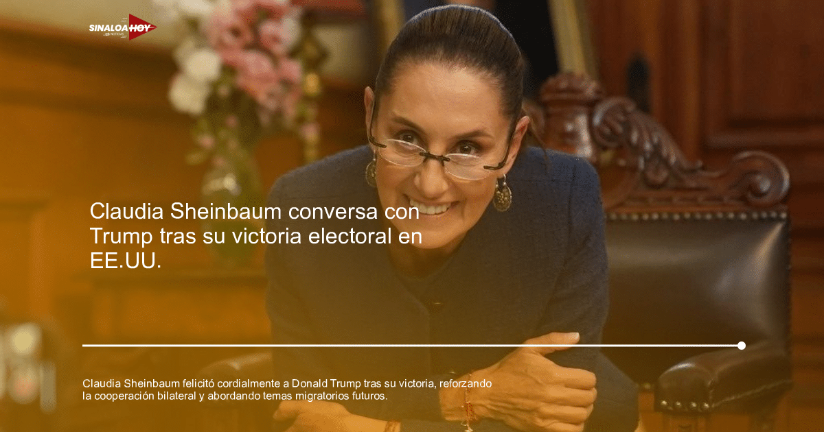 Claudia Sheinbaum sonriendo en su despacho con abrigo azul, tras llamada con Donald Trump.