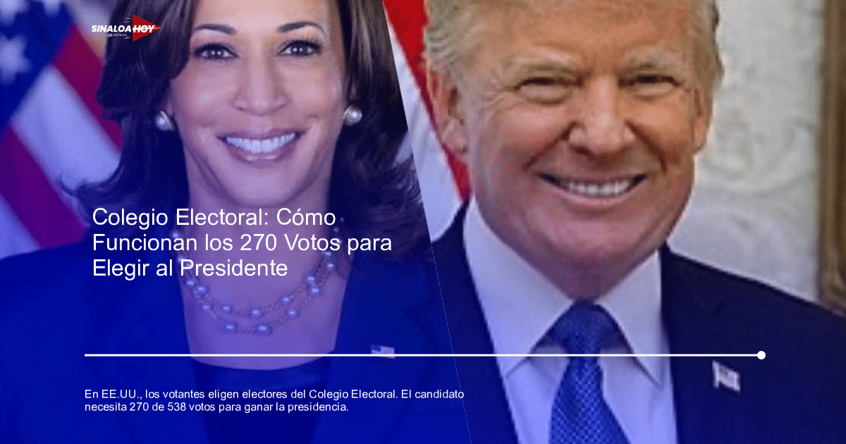 Dos personas sonriendo, una con fondo de bandera y otra con fondo neutro, en el contexto del Colegio Electoral de EE.UU.