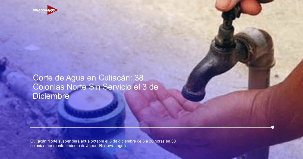 Grifo de agua con mano recogiendo agua y medidor en el suelo, relacionado con la interrupción del servicio en Culiacán Norte.