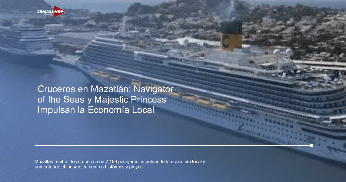 Dos cruceros atracados en el puerto de Mazatlán con fondo urbano y montañoso