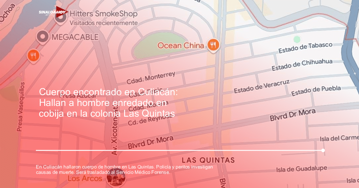 Mapa de Culiacán mostrando calles y puntos de interés como Av. Xicotencatl y Presa Azúcar.