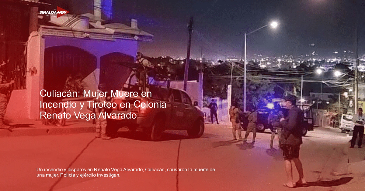 Operativo policial nocturno en Culiacán con vehículo de seguridad y luces de emergencia.