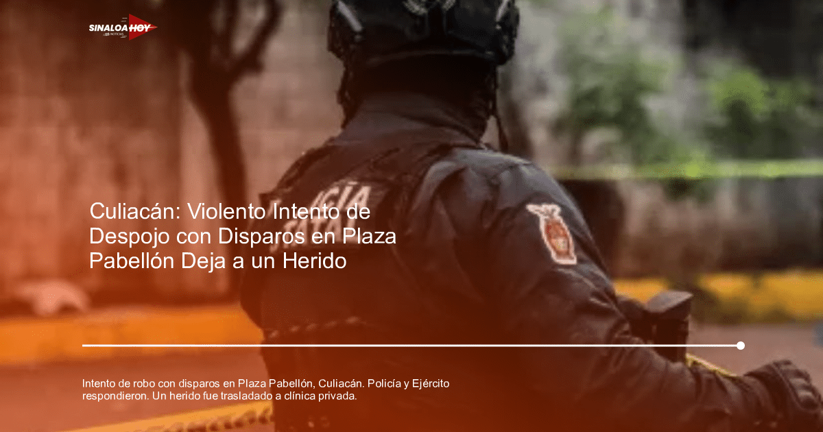 Agente de policía estatal de espaldas en escena de incidente con disparos en Culiacán