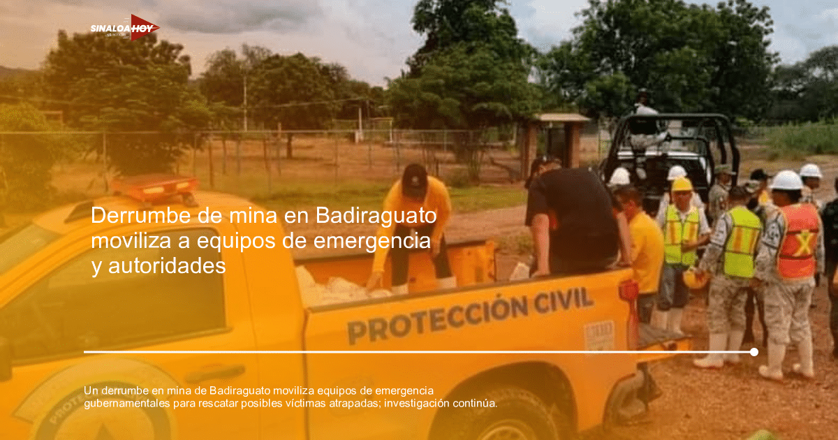 Vehículo de Protección Civil en operativo de rescate minero en Badiraguato