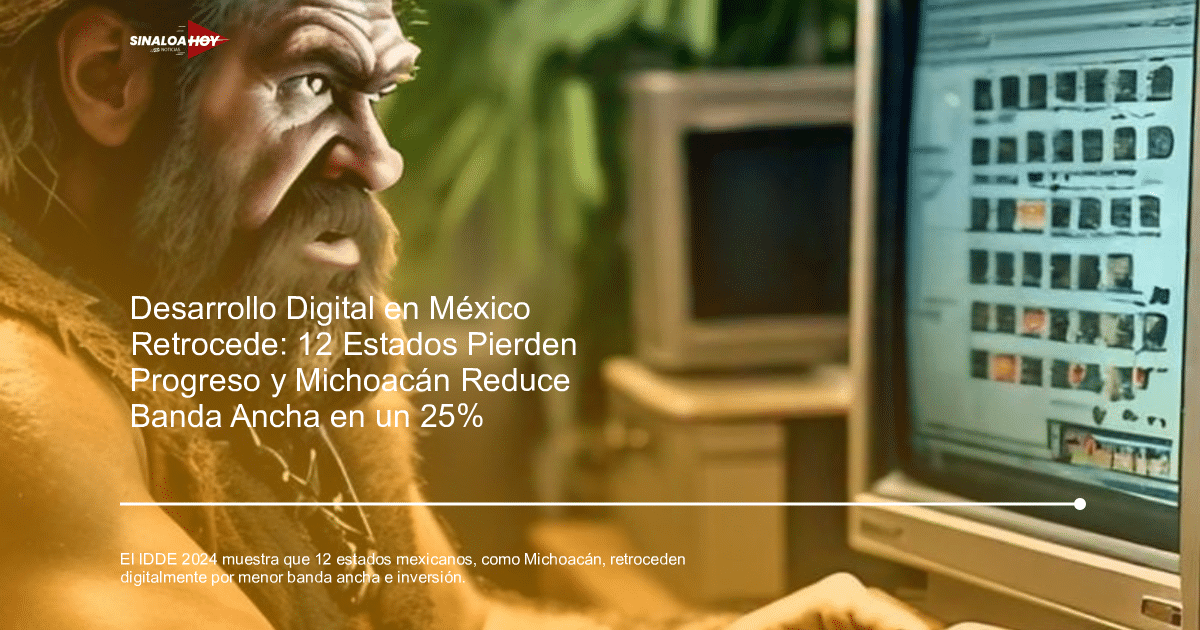 Hombre de las cavernas usando una computadora moderna, simbolizando el contraste entre lo primitivo y la tecnología actual.