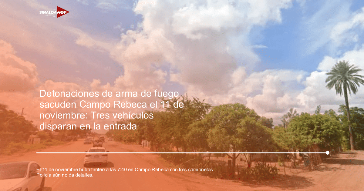 Carretera en Campo Rebeca con vehículos, árboles y cielo nublado, relacionada con un incidente de tiroteo.