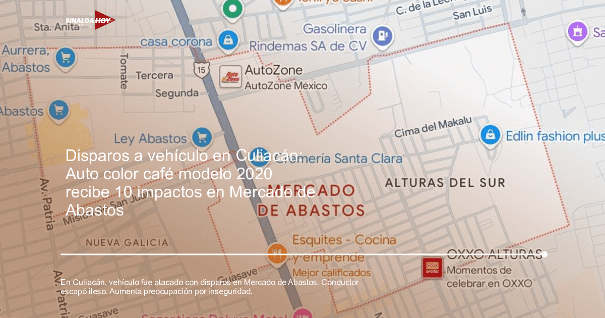 Mapa del Mercado de Abastos en Culiacán con puntos de interés y calles
