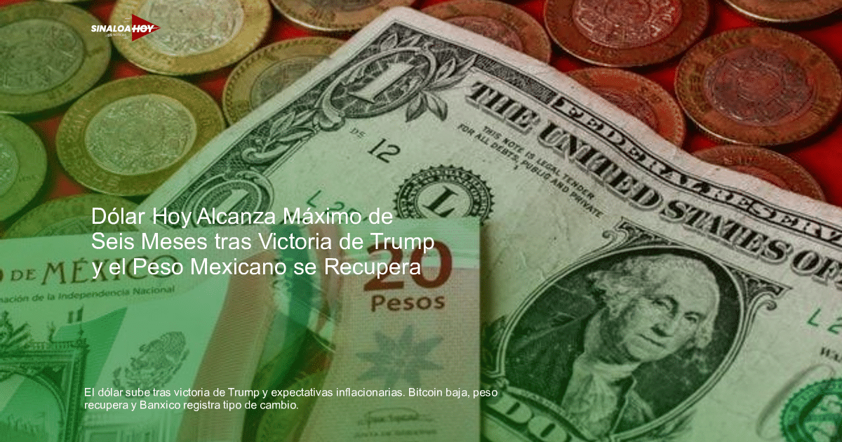 Billetes de 20 pesos y un dólar con monedas mexicanas sobre fondo rojo