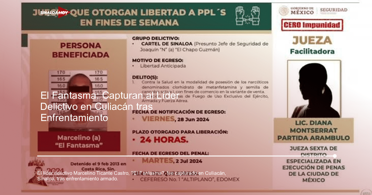 Documento de libertad anticipada de Marcelino 'El Fantasma' por delitos de drogas y armas.