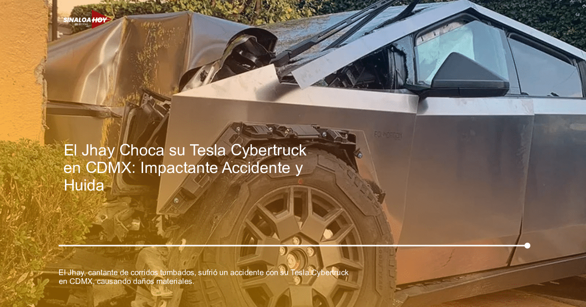 Tesla Cybertruck dañado tras accidente de 'El Jhay' en Ciudad de México