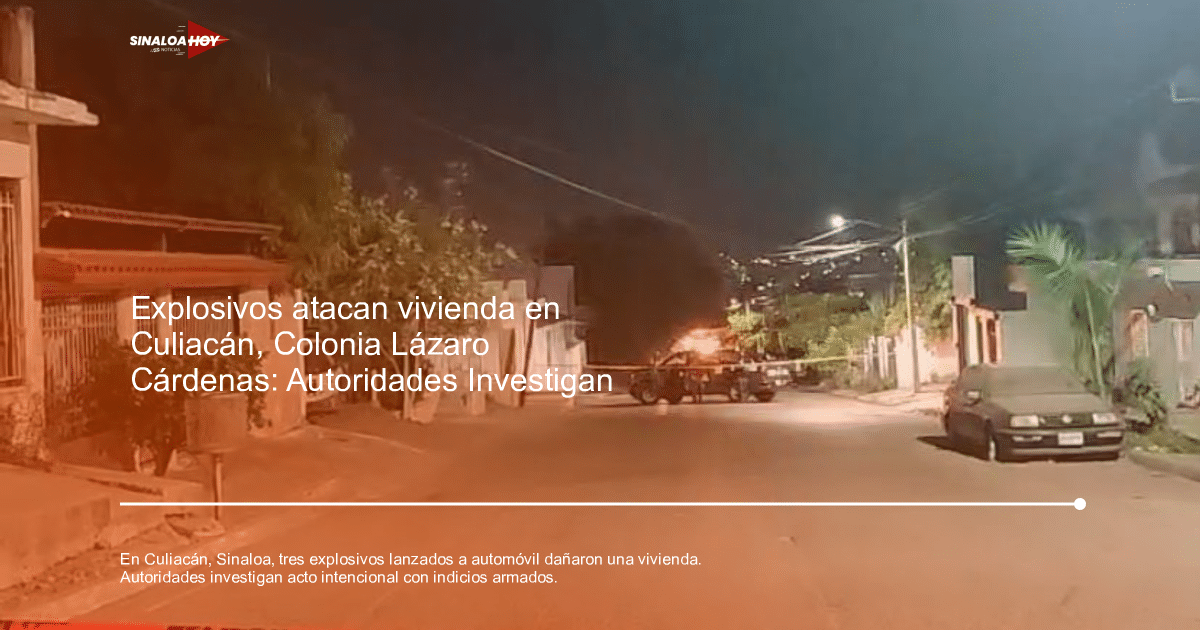 Calle Gardenia de noche con vehículo detenido y cinta amarilla tras incidente explosivo en Culiacán.