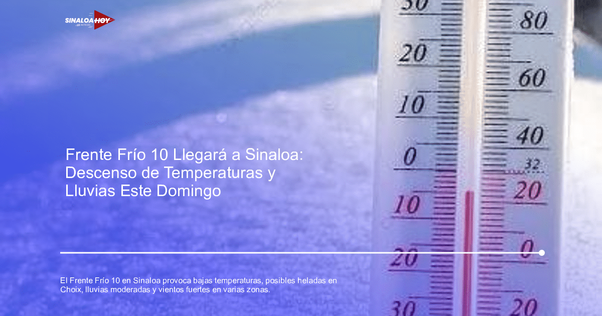 Termómetro sobre nieve mostrando temperaturas bajo cero, relacionado con el Frente Frío Número 10 en Sinaloa.