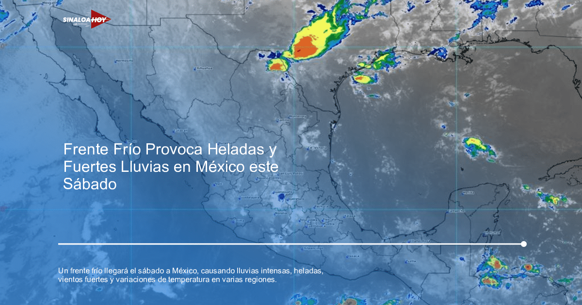 Mapa satelital de México con nubes y precipitaciones de diferentes intensidades.