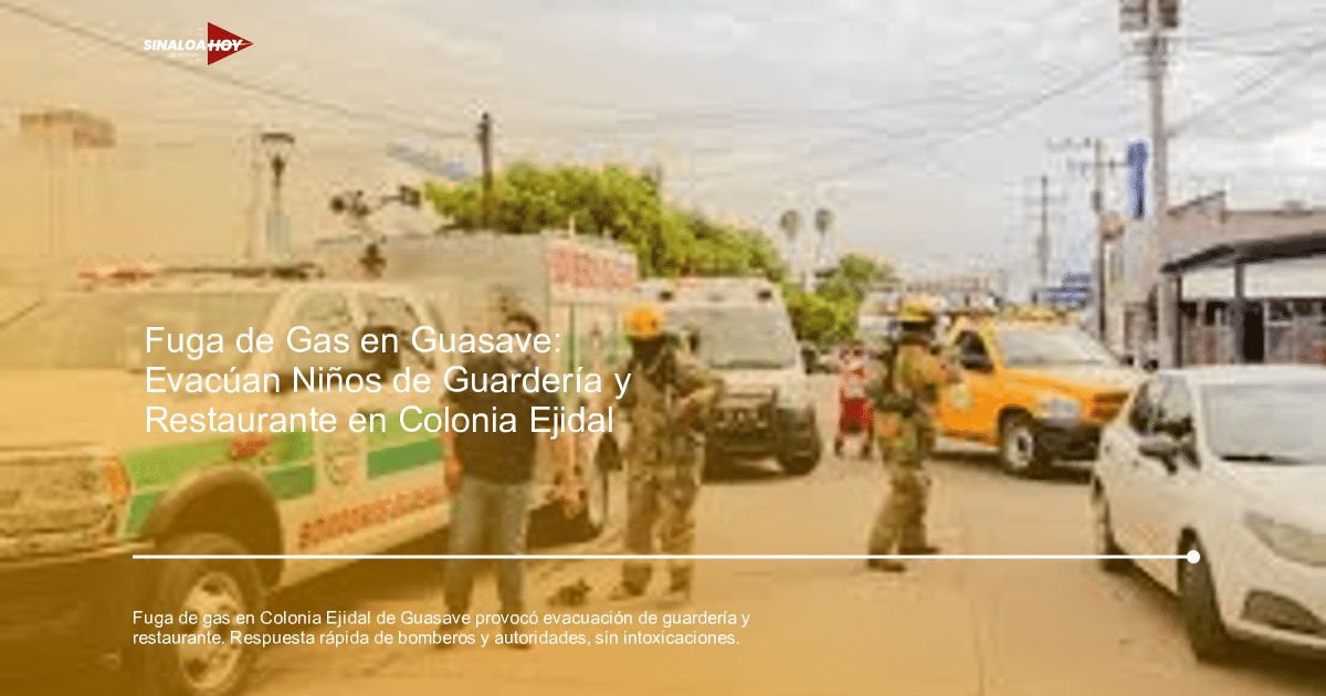 Vehículos de emergencia y personal en escena de fuga de gas en Guasave