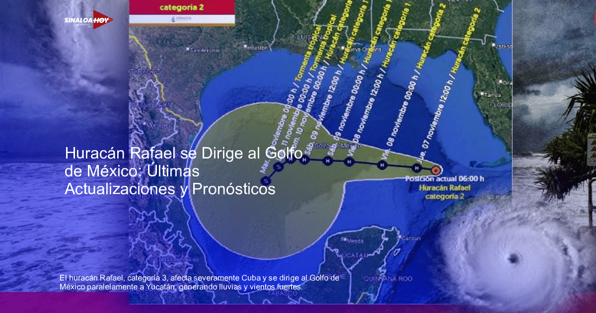Mapa del huracán Rafael categoría 2 con trayectoria y zona de impacto prevista.