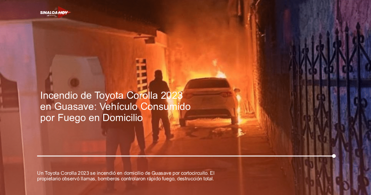 Automóvil en llamas en un pasillo oscuro con dos personas cerca, una usando un extintor.