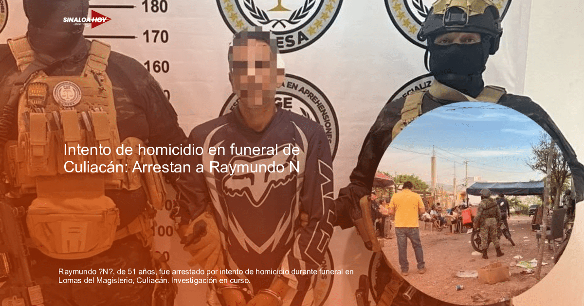 Hombre esposado escoltado por oficiales de seguridad en Culiacán, con un recuadro de una escena al aire libre.