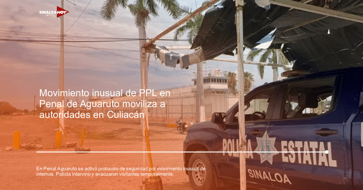 Vehículo de la Policía Estatal Sinaloa estacionado cerca de un edificio con cercas y postes de electricidad, relacionado con el protocolo de seguridad en el Penal de Aguaruto.