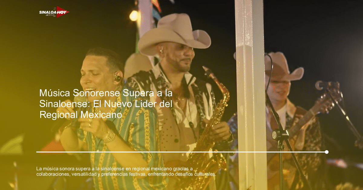 Grupo musical en escenario con cantante y músicos tocando saxofón y guitarra, en un ambiente festivo.
