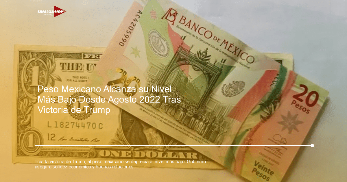 Billete de un dólar estadounidense y billete de 20 pesos mexicanos juntos.