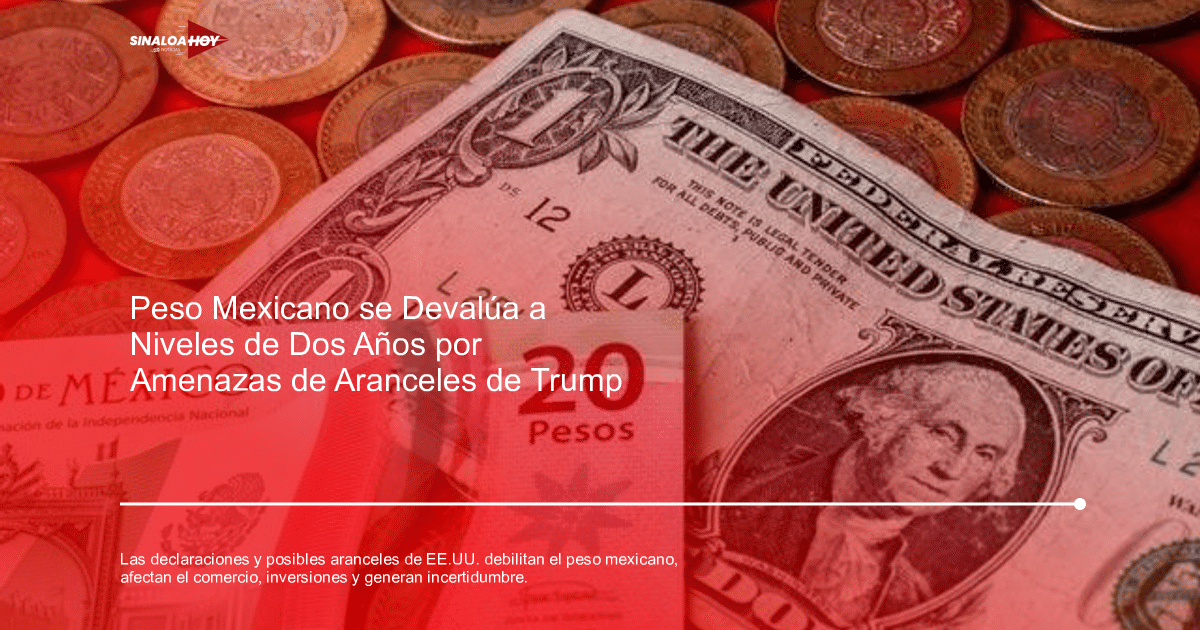 Billetes de 20 pesos mexicanos y un dólar estadounidense junto a monedas de diferentes denominaciones.
