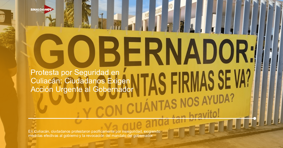 Cartel amarillo con mensaje de protesta dirigido al gobernador Rubén Rocha en Culiacán.