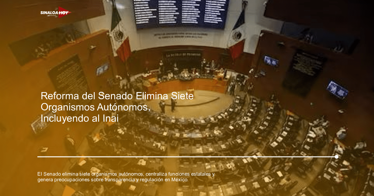 Salón de sesiones del Senado de México con banderas y pantalla informativa durante la reforma legislativa.