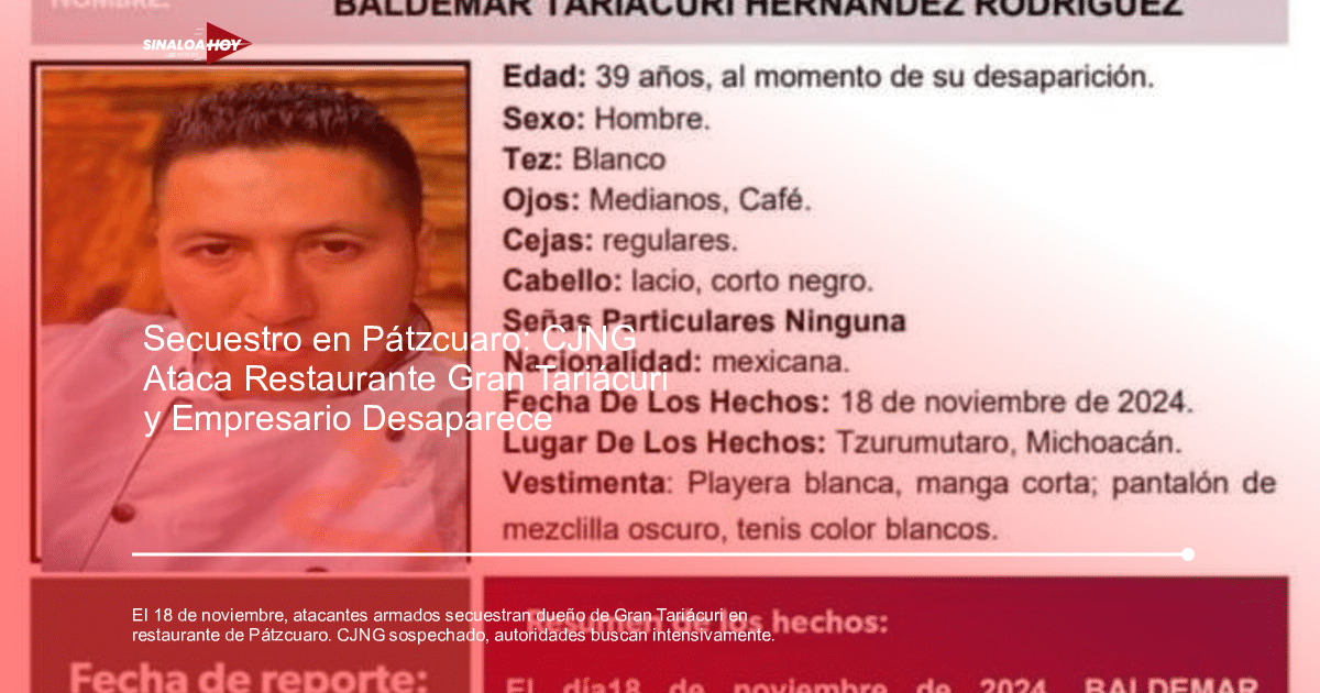 Cartel de búsqueda de Baldemar Tariacuri Hernández Rodríguez, desaparecido en Michoacán.
