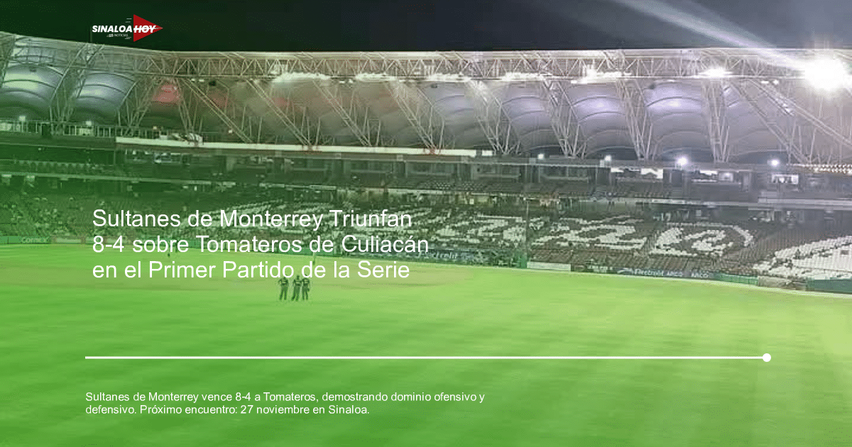 Estadio de béisbol iluminado durante un partido nocturno con gradas decoradas y jugadores en el campo.