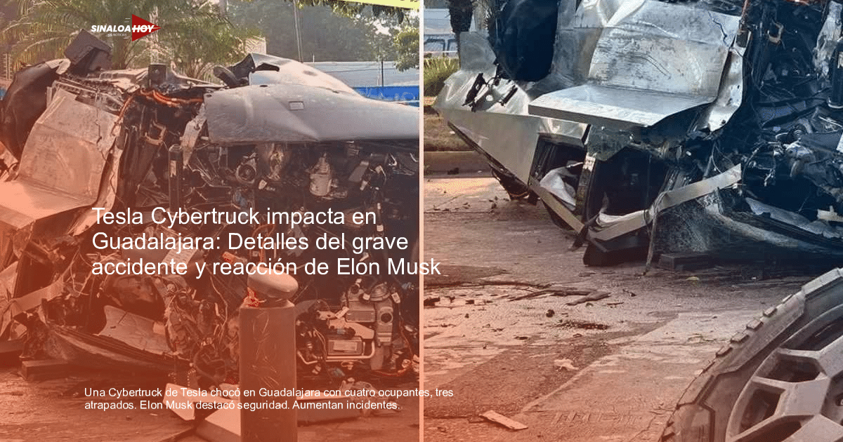 Cybertruck de Tesla gravemente dañado tras accidente en Guadalajara