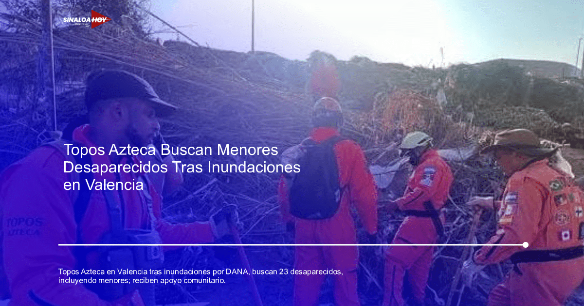 Rescatistas de Topos Azteca trabajando entre escombros en Valencia tras inundaciones